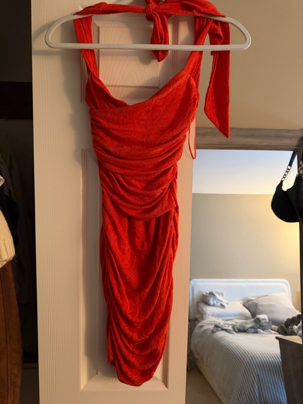 Zara Red Ruched Tie-Halter Mini Dress